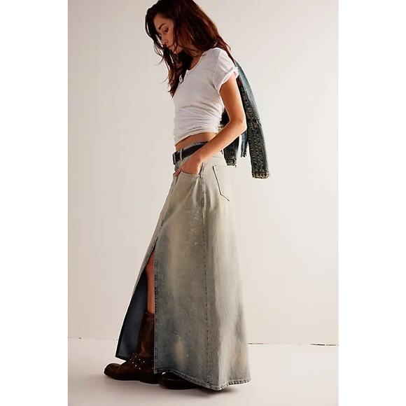 New FREE PEOPLE We The Free Come As You Are Denim Maxi Skirt $118 SIZE 4 Neptune - Picture 2 of 6